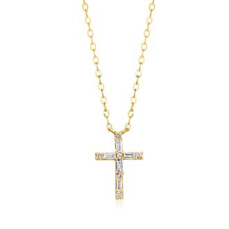 RS Pure by Ross-Simons Lab-Grown Diamond Cross Necklace in 14kt Yellow Gold