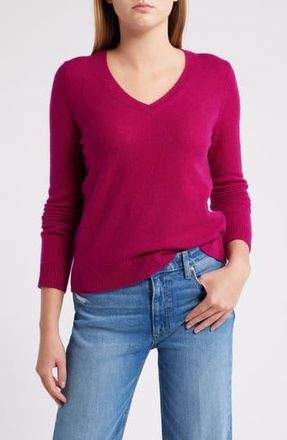 Caslon Cashmere V-Neck Sweater in Pink Plumier at Nordstrom Rack, Size X-Large