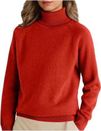 Generic Cute Hoodies Jumpers for Women UK Womens Sweaters Autumn Sweaters Womens Half Turtleneck Long Sleeve Jumper Warm Sweater Top Ladies Jumpers Red