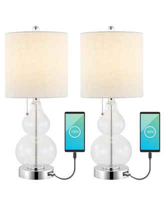 Jonathan Y Designs Jonathan Y Cora 22In Set Of 2 Classic Vintage Glass Led Table Lamp With Usb Charging Port