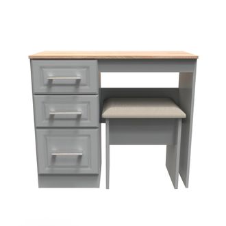 Welcome Furniture Kingston Ready Assembled Bedroom Dressing Table and Stool Set 2 Piece - Dust Grey & Bardolino Oak - Welcome Furniture | TJ Hughes