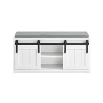 SoBuy Sobuy - Banco Zapatero Beque&ntilde;o Con Puerta Corrediza De Granero Armario Multifuncional De Asiento Para Entrada Con 2 Estantes De Almacenamiento Blanco 