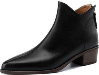 Generic Womens Pointed Closed Toe Ankle Boots Back Zipper PU Leather Low Block Heels Slip On Sleek Stitching Soft Lining Durable Outsole,Black,4.5 UK