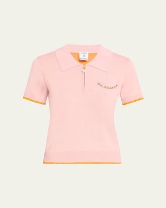Casablanca Crochet-Trimmed Double-Faced Polo Top