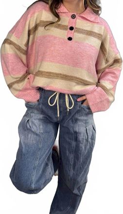 Merci Sutton Striped Rugby Sweater In Pink Bronze