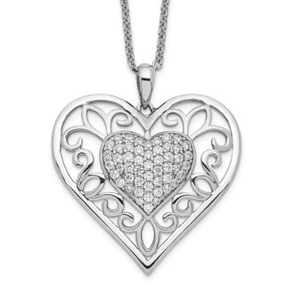 Diamond2Deal Sterling Silver Antiqued Cubic Zirconia To My Daughter Heart Necklace