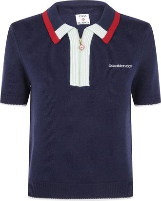 Casablanca Tops, Dames, Blauw, M, Wol, Merino Polo Top