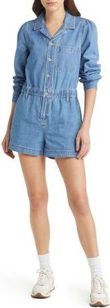 Madewell Long Sleeve Elastic Waist Denim Romper in Rushland Wash at Nordstrom Rack, Size Large