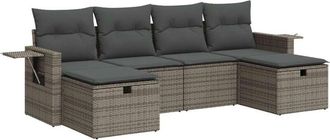 vidaXL Set De Muebles De Jard&iacute;n 6 Pzas Y Cojines Rat&aacute;n Sint&eacute;tico Gris Vidaxl