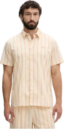 Lacoste Gestreepte Poplin Shirt - Heren - Korte mouwen Overhemden - Geel - XL - Katoen - Overhemden