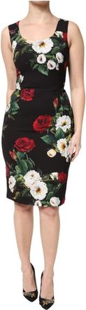 Dolce & Gabbana Zwarte Bloemen Sheath Jurk - Dames - Korte kleedjes - Veelkleurig - S - Kleedjes