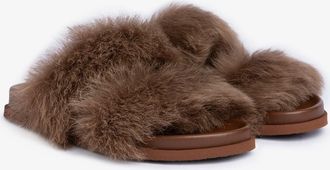 Pedro Garcia Double band flat sandal in brown churra fur sandal | Duska | Fall winter 26