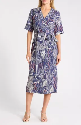 Tori Richard Oasis Maika Short Sleeve Wrap Dress in Navy at Nordstrom Rack, Size 00