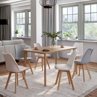 IDMarket Idmarket - Lote De 6 Sillas Escandinavas Sara, Mezcla De Rosa Pastel X2, Gris Claro X2 Y Blanco X2