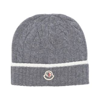 Moncler Grey Cable Knit Wool Hat