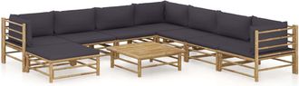 vidaXL Set De Muebles De Jard&iacute;n 9 Piezas Bamb&uacute; Con Cojines Gris Oscuro Vidaxl