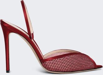 Andrea Wazen 105mm net glitz sling sandals - Red