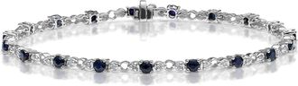 The Diamond Store Sapphire and Lab Diamond Tennis Bracelet Claw Set in 925 Silver
