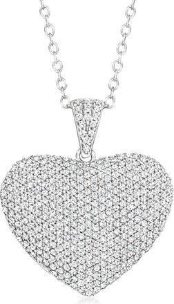 Ross-Simons Pave Diamond Heart Pendant Necklace in Sterling Silver