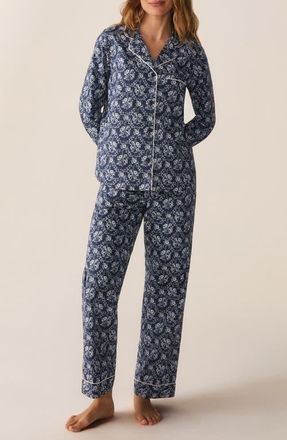 Petite Plume Cotton Poplin Pajama Set in Navy at Nordstrom, Size X-Large