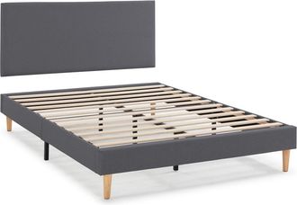 HOMN Base tapizada + cabecero 140x190 cm gris oscuro, 30 cm altura