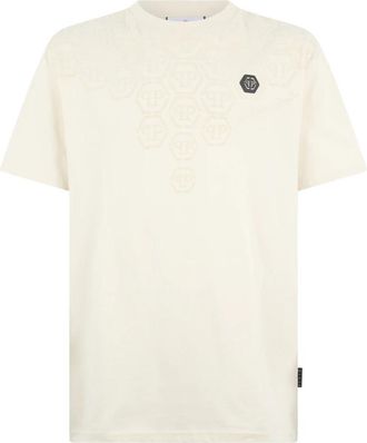 Philipp Plein T-shirt met ronde hals Degrade Monogram - Heren - T-shirts - Beige - 2XL - Katoen - Tops