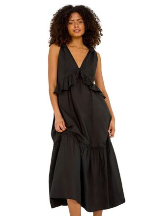 DUSK Womens Bow Detail Poplin Midi Dress - Black - Size 14 UK
