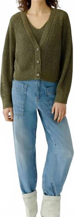 Oui Button Front Long Sleeve Cardigan In Green Garden