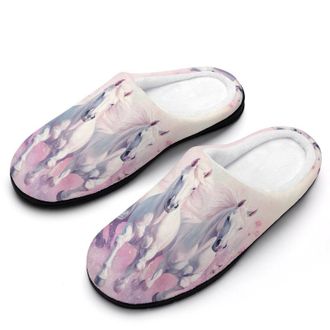 Generic White Horses Womens Slippers Warm House Slippers Indoor House Shoes with Anti-Skid Rubber Sole