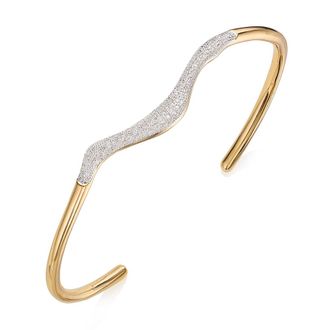 Monica Vinader Gold Riva Diamond Wave Cuff Diamond