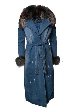 Philipp Plein Philipp Plein, denim trench coat with fur collar