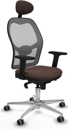 Piqueras y Crespo Piqueras Y Crespo - Jorquera Sincro Malla Gris Similpiel Marr&oacute;n Oscuro Brazos 2d Base Aluminio Cabecero Fijo Ruedas 65mm Engomada