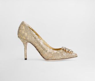 Dolce & Gabbana Lurex Lace Rainbow Pumps With Brooch Detailing - Woman Pumps And Slingback Gold 37.5