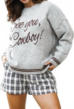 Bailey Rose See You Cowboy Sweater In Gray