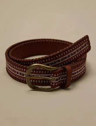 Lucky Brand Leather Laced And Embroidered Belt