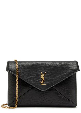 Saint Laurent Envelope Grained Leather Pouch - Black - One Size