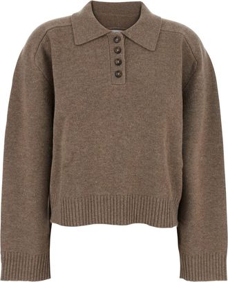 Loulou Studio Brown Polo Shirt Style Sweater With Classic Collar And Ribbed Trims In Cashmere Woman