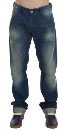 Acht Mens Straight Leg Jeans - Medium Blue Cotton - Size 34 (Waist)
