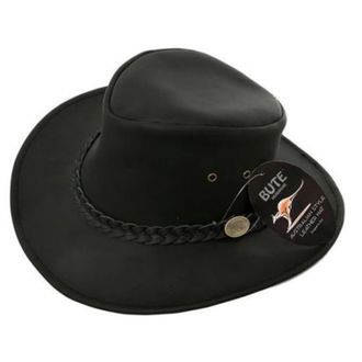 Hawkins BLACK LEATHER AUSTRALIAN COWBOY HAT (SSPCOWBOYBLACK-M)