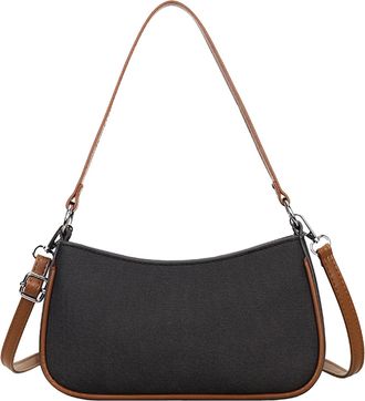 Generic Women PU Retro Shoulder Bag Color Blocking Hobo Handbag for Daily Use (Black)