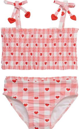 Little Me Kids Heart Smocked Top UPF 50+ Two-Piece Swimsuit in Pink at Nordstrom, Size 2T