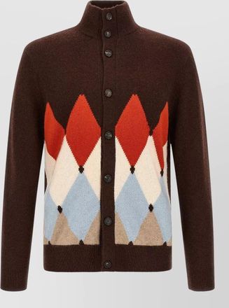 Ballantyne cashmere ribbed high-neck diamond-intarsia cardigan