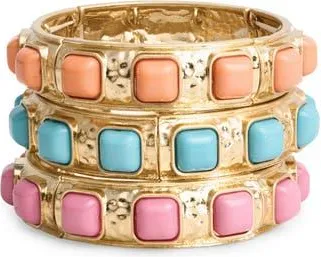 Natasha 3-Pack Resin Stretch Bracelets in Pink/Orange/Turquoise at Nordstrom Rack