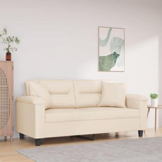 vidaXL Divano a 2 Posti con Cuscini Beige 140 cm Tessuto Microfibra - Vidaxl
