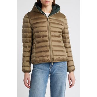 Save The Duck Elvira Quilted Water Repellent Hooded Puffer Jacket in Husk Green at Nordstrom Rack, Size X-Small