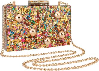 GETS Acrylic Purses and Handbags for Women Multicolor Perspex Geometric Patterns Box Clutch Banquet Evening Crossbody Handbag, B-yellow-new