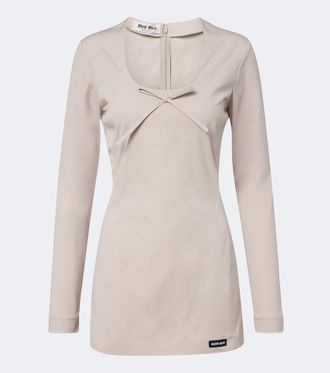 Miu Miu Bow-detail cotton-blend poplin minidress