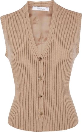 Max Mara V-neck ribbed-knit vest - women - Wool/Cashmere/Polyamide/Elastane/Acetate/Polyester/Acetate/Polyester - L - Brown
