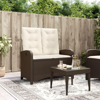 vidaXL Sill&oacute;n Reclinable De Jard&iacute;n Con Cojines Rat&aacute;n Sint&eacute;tico Marr&oacute;n Vidaxl