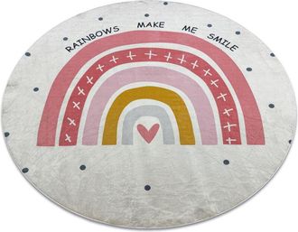 RugsX BAMBINO 47810 round washing carpet Rainbow, dots for children anti-slip - white / pink multicolour round 160 cm